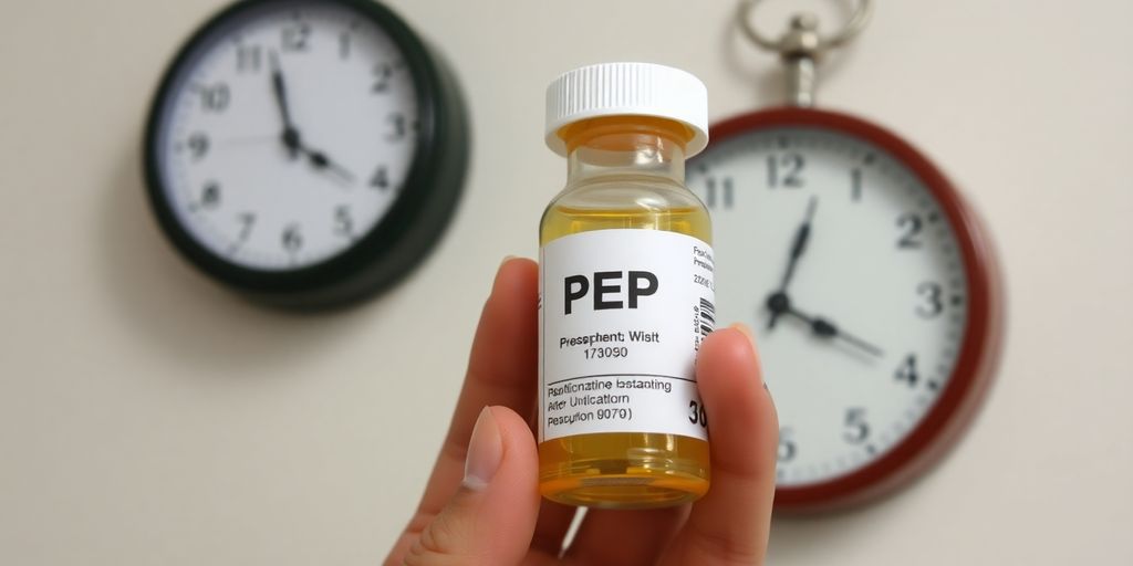 Person holding PEP medication with a clock in background.