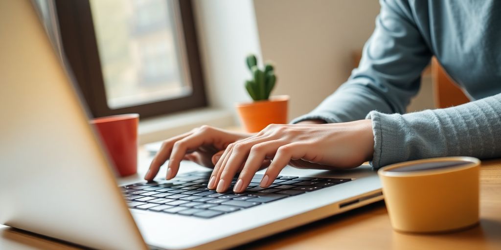 Student using AI on laptop with cactus.