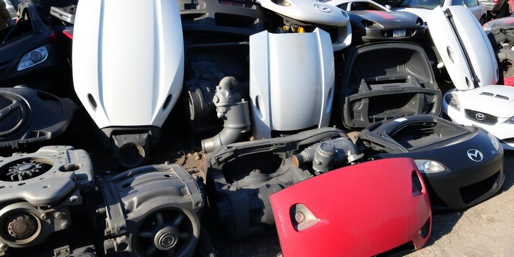 Mazda car parts at a wrecking yard.