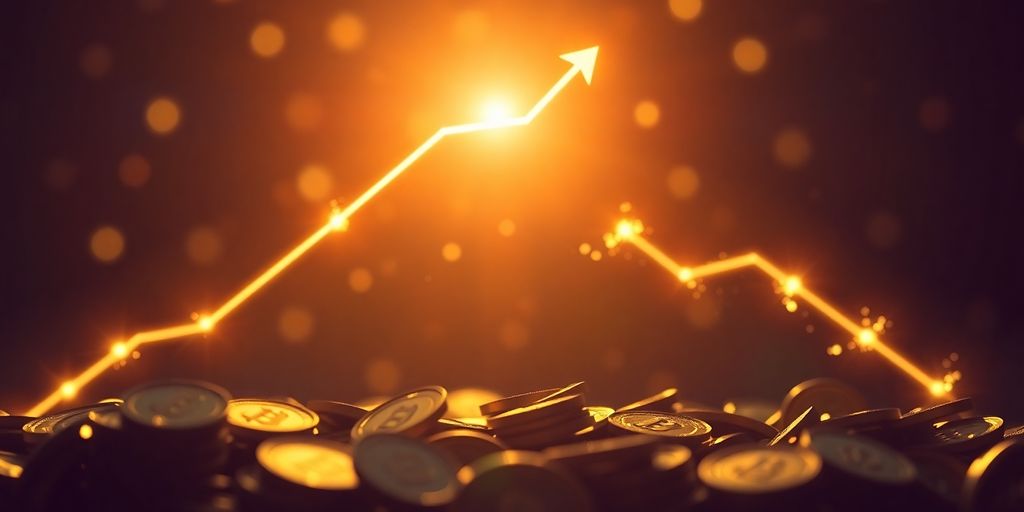 Digital currency growth with ascending light.