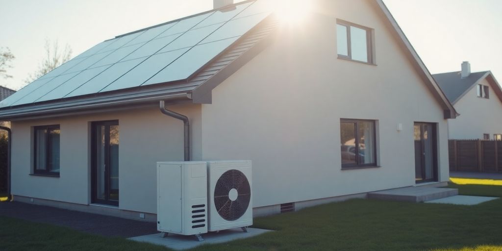 Panneaux solaires sur maison, pompe à chaleur