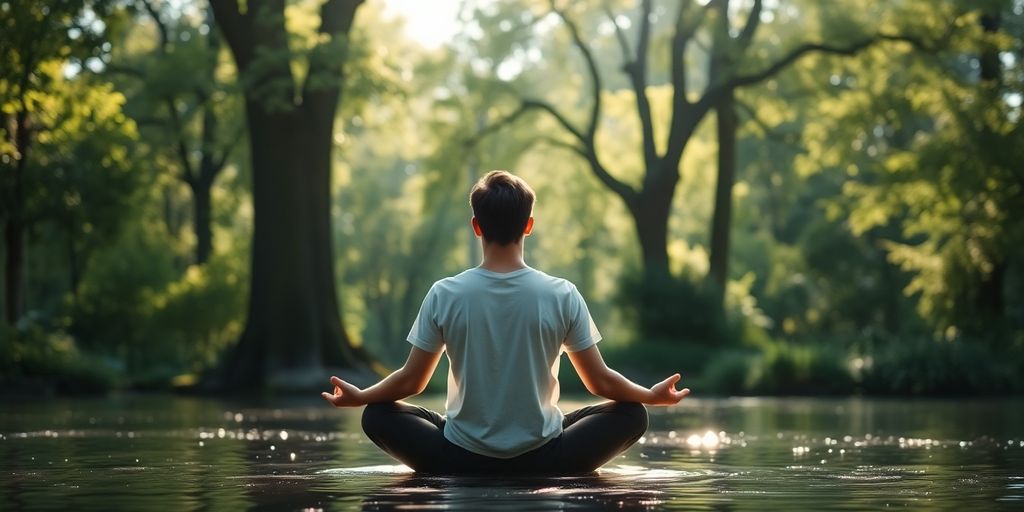 Person meditating in a tranquil natural setting.