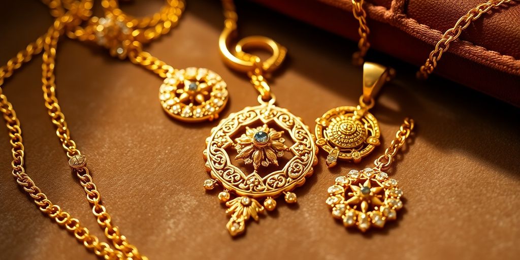 Bijoux en or sur un fond en velours.