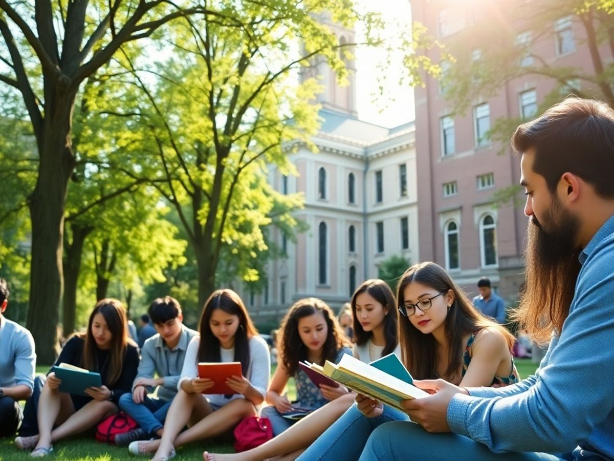 Diverse graduate students studying at a Canadian university campus.