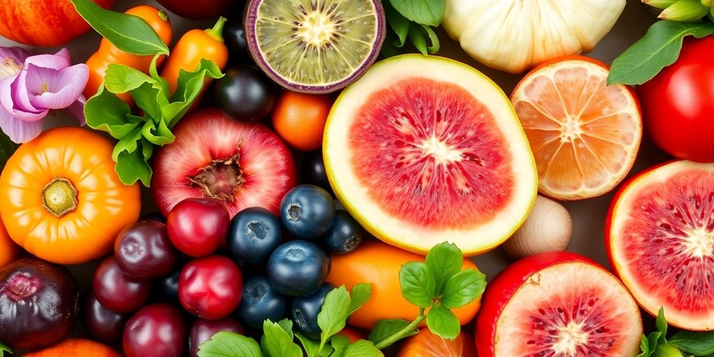 Healthy foods reducing inflammation on face.