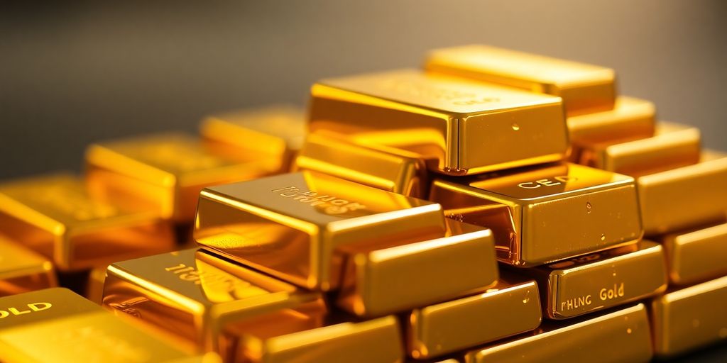 Des barres d'or pur brillantes et bien alignées.