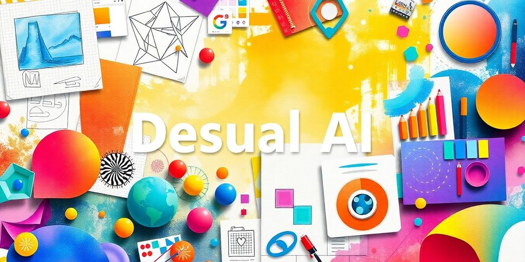 Collage of design tools and visual AI elements.