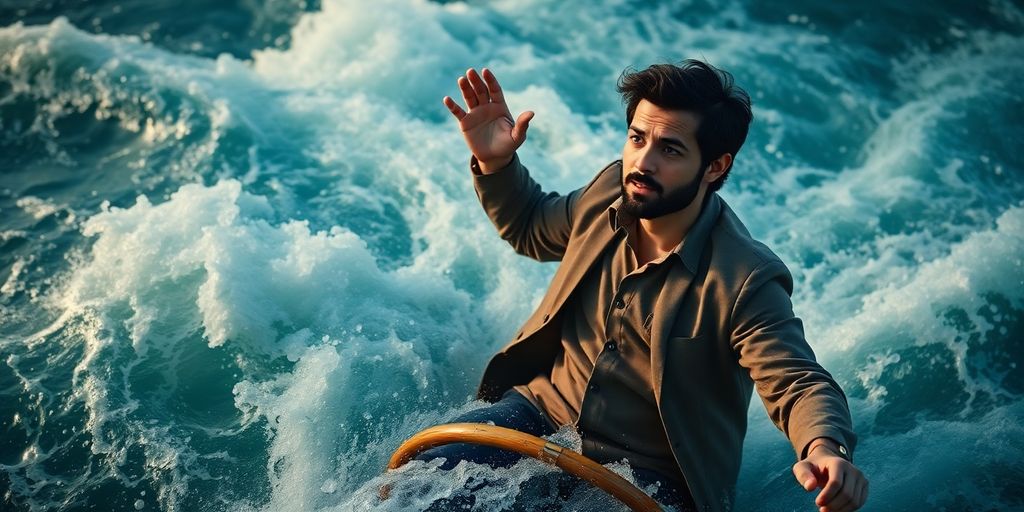 Person confidently navigating turbulent financial seas.
