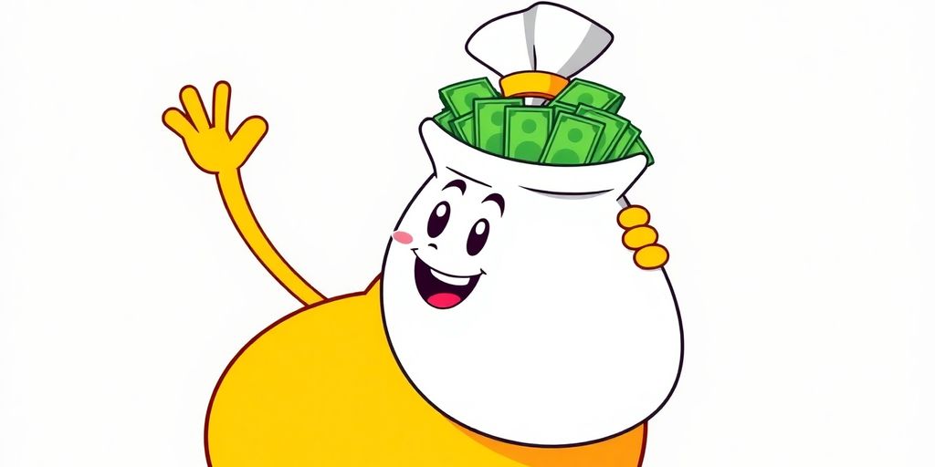 Cartoon character receives a bag of money.