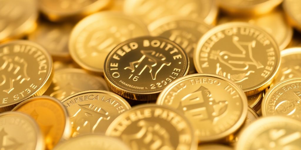 Des pièces d'or brillantes sur un fond flou.