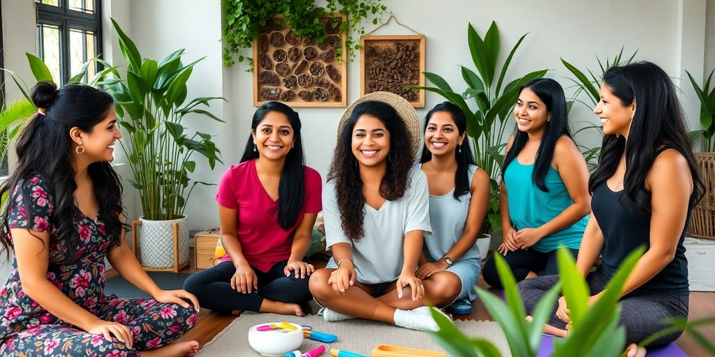 Poonam Joshi with her team in a wellness studio.
