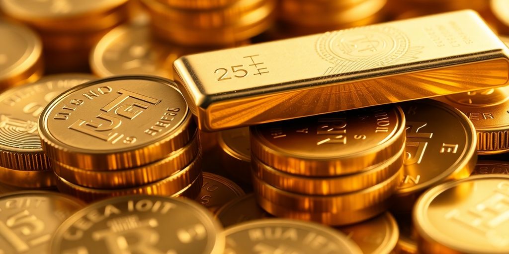 Pièces et lingots d'or sur une surface élégante.