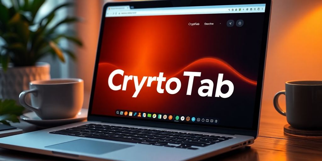 Laptop with CryptoTab Browser in a cozy workspace.