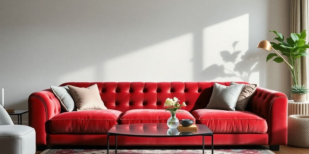 Luxurious velvet sofa in an elegant living room setting.