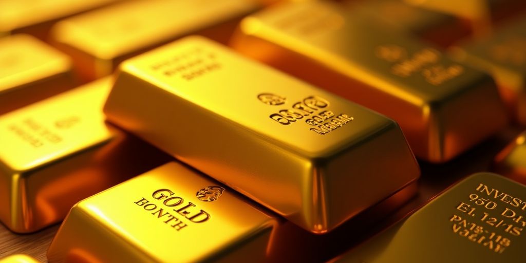 Des lingots d'or brillants empilés.