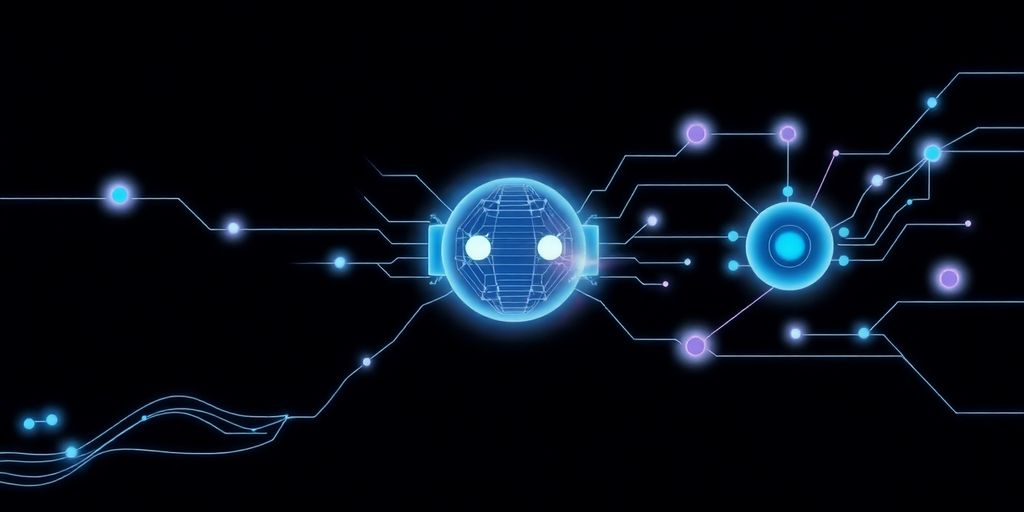 Evolving chatbot interface with glowing digital connections.