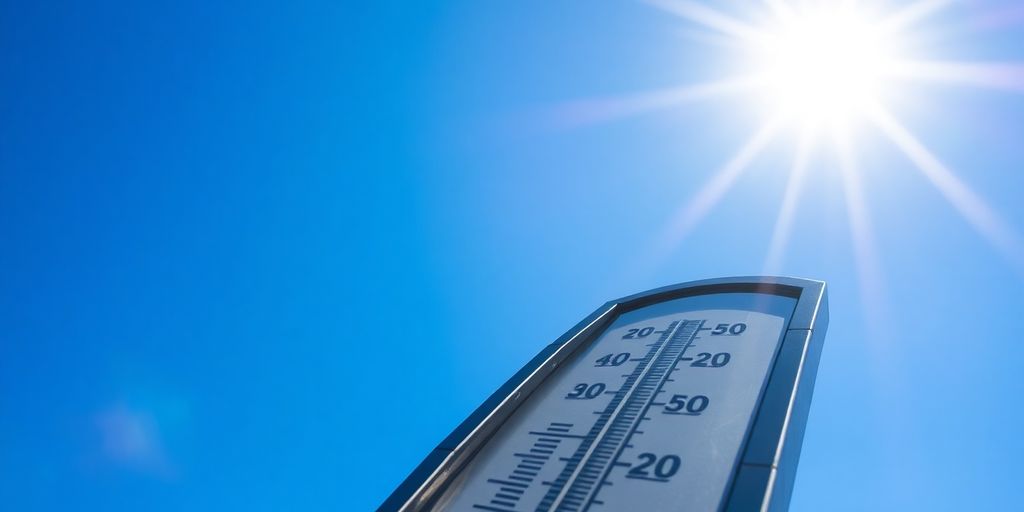 Soleil éclatant, thermomètre affichant une température élevée.
