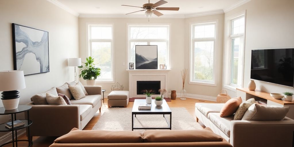 Modern living room post-renovation with bright decor.