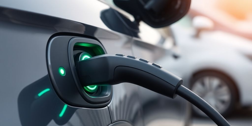Charging electric car with cable plugged in