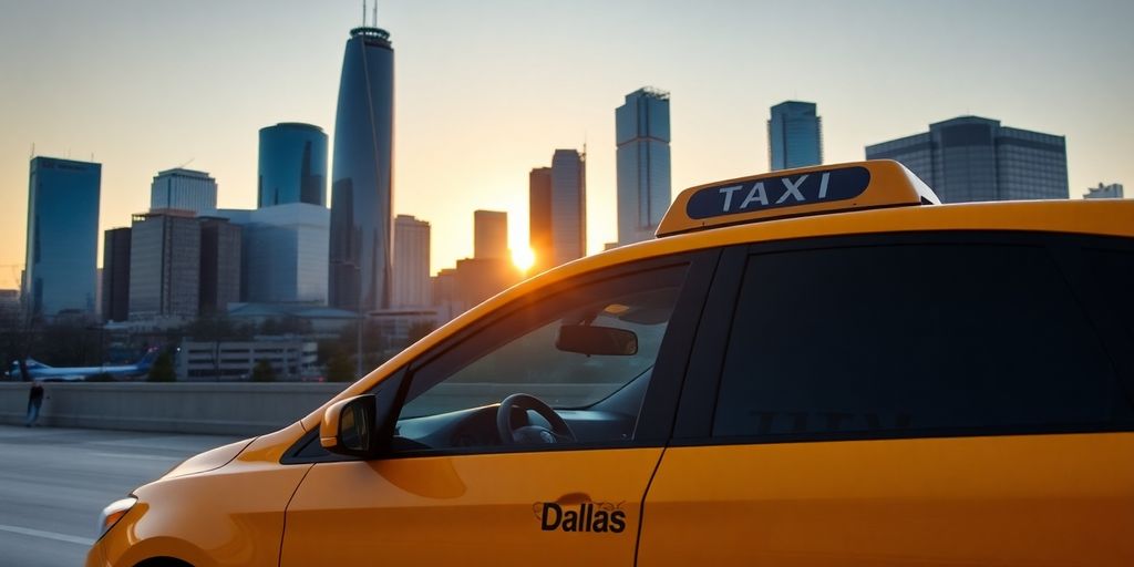 Professional cab in downtown Dallas near airport transfer.