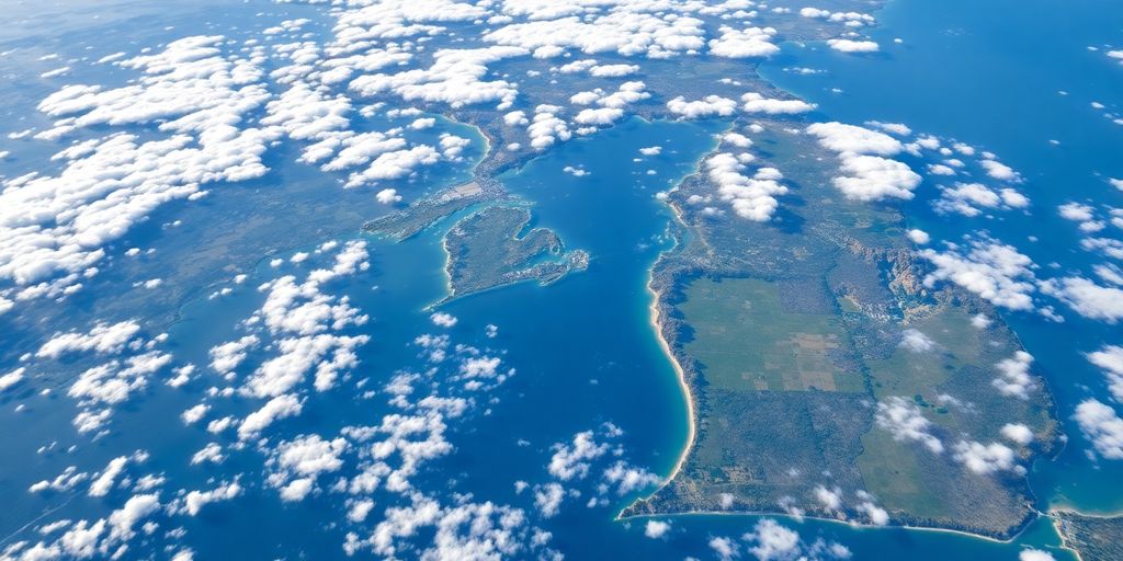 Aerial view of Michigan's vast Great Lakes coastline.