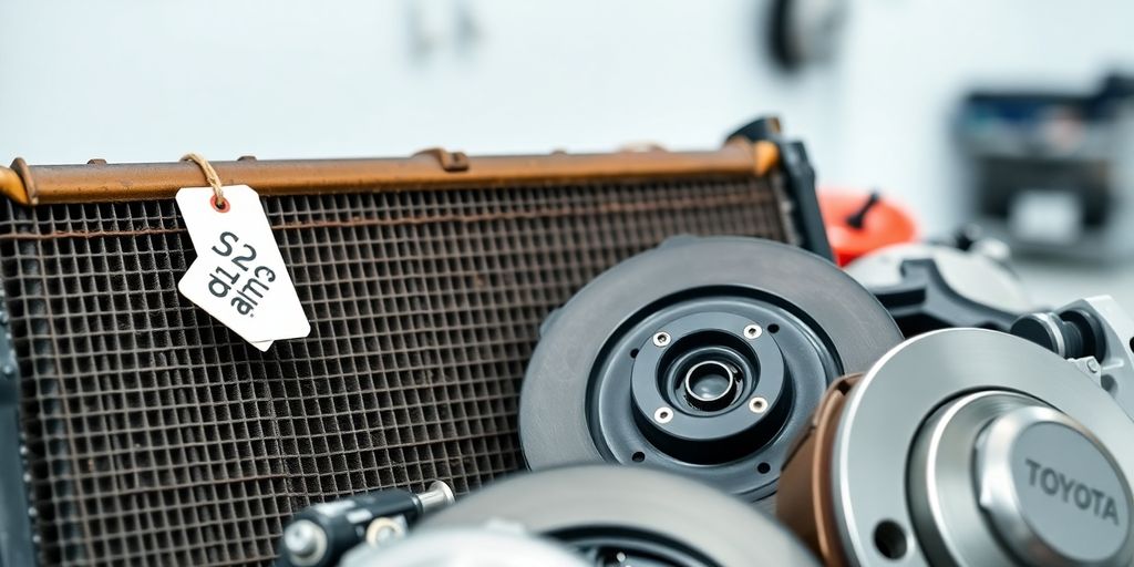 Toyota car with discount tags on parts.