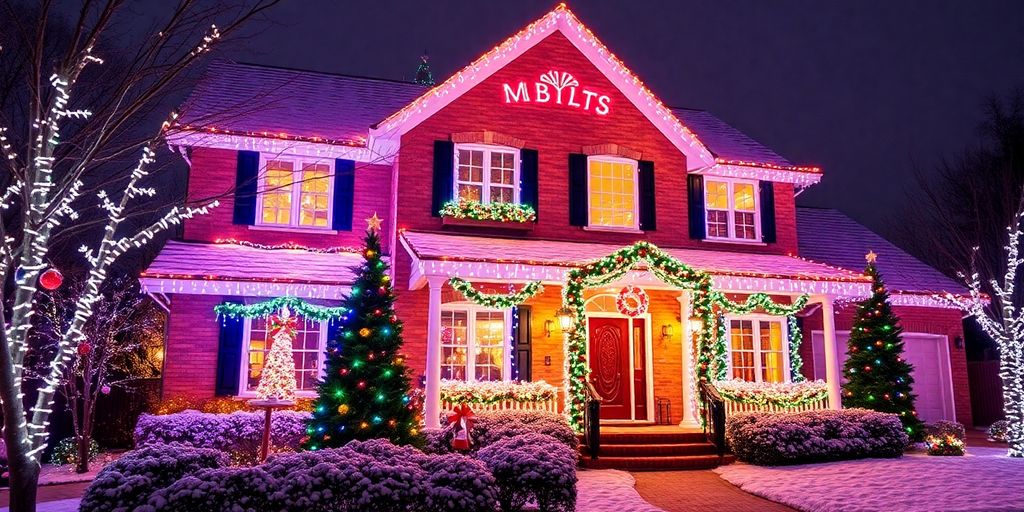 Professionally installed Christmas lights on a Clayton home.