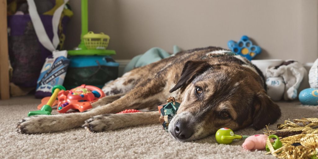 Calm dog in a safe, cozy indoor environment.