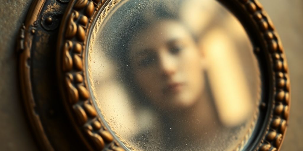 Polished bronze disk reflecting an ancient face.