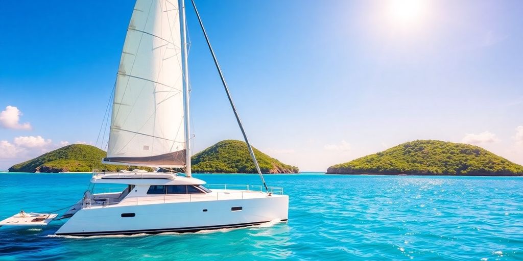 Catamaran sailing vibrant blue Caribbean waters