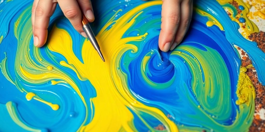 Artist applying rich color shades to a canvas.
