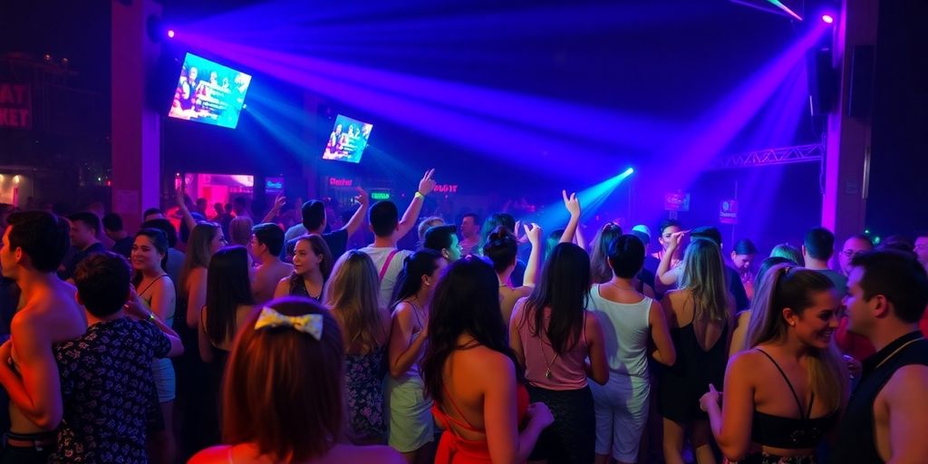 Partygoers enjoying Phuket's nightlife in stylish outfits.