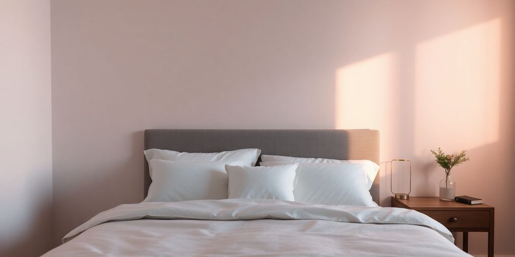 Serene bedroom with soft lighting and comfortable bedding.