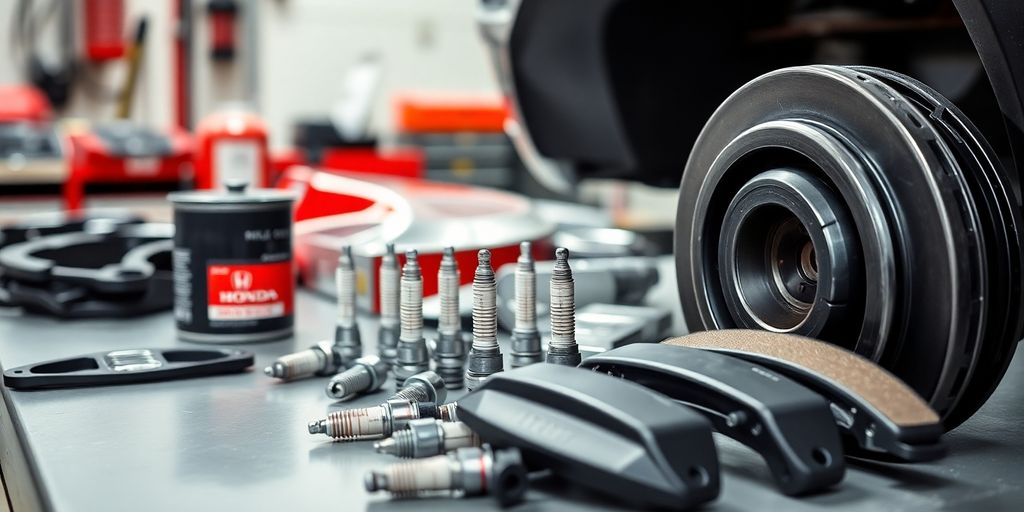 Honda Civic parts on a clean garage workbench