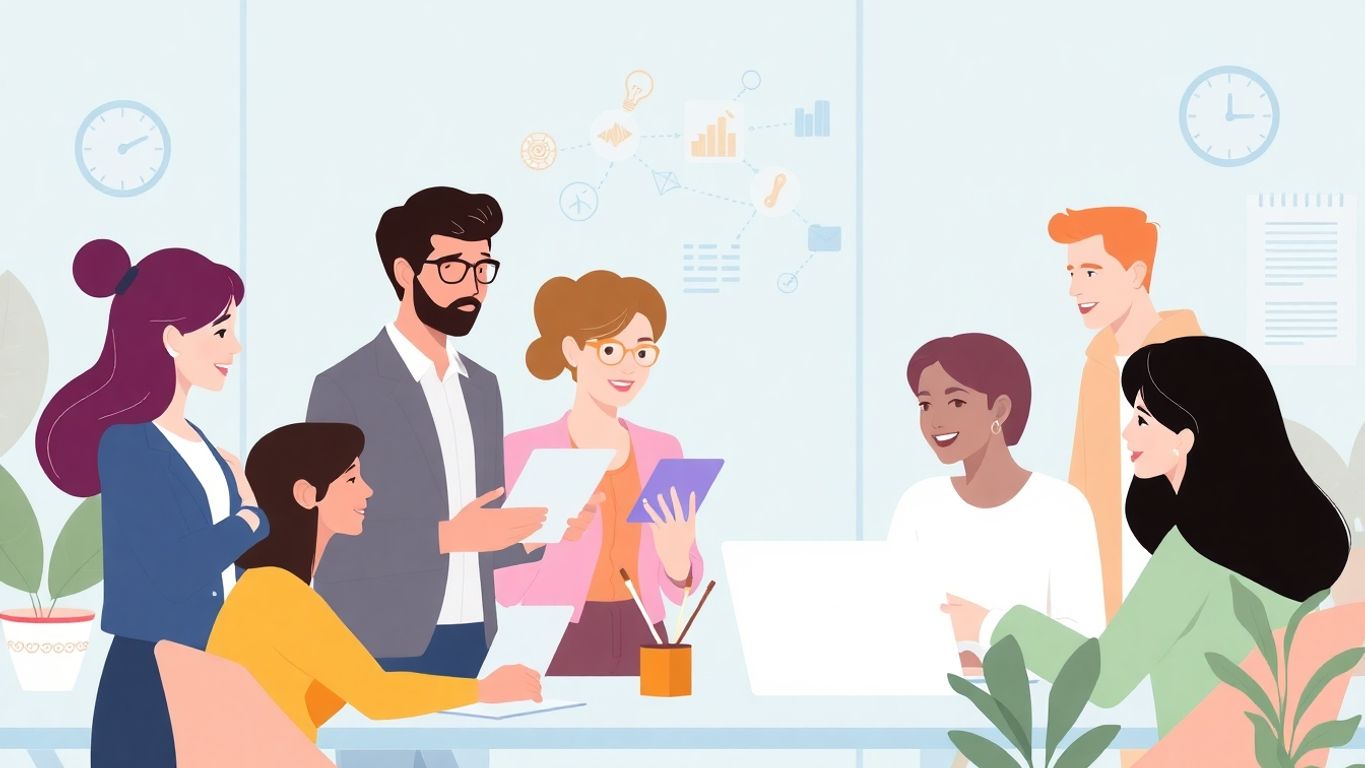 Moderne illustrasjon av profesjonelle i samarbeid.