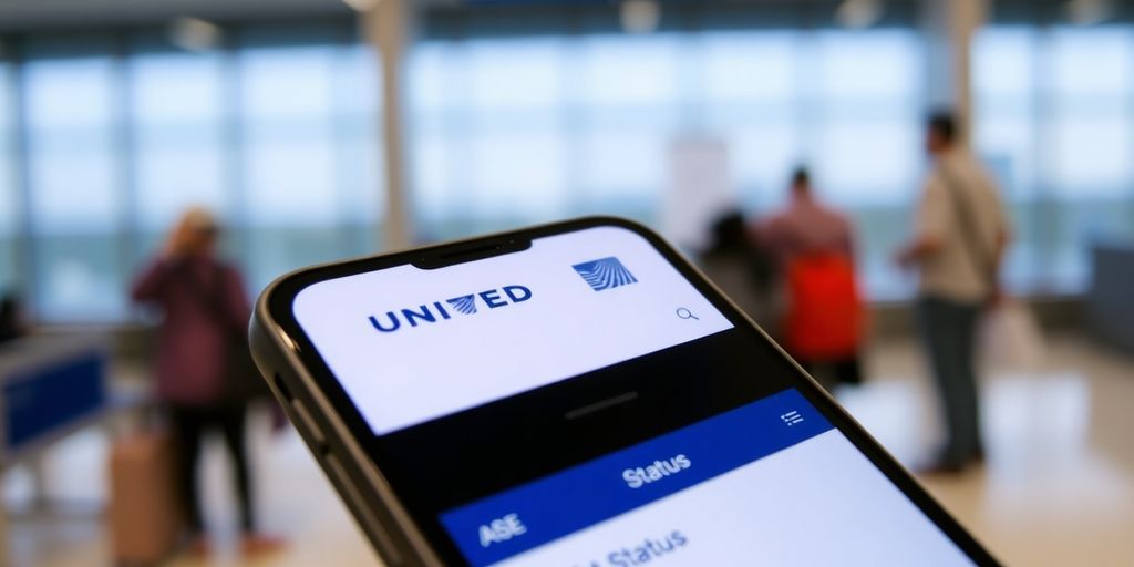 Smartphone showing United Airlines flight status check.