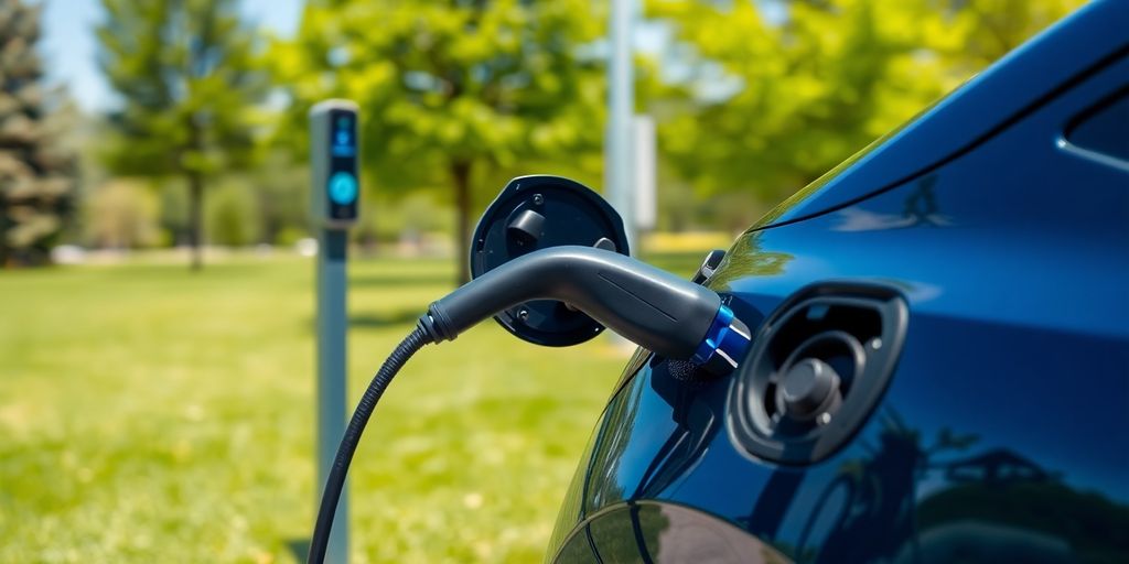 Electric car charging in Illinois.