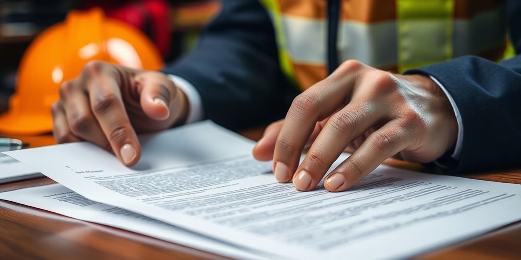 Lawyer reviewing documents for an oilfield accident case.