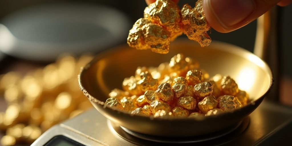 Pièces d'or dentaire sur une balance.