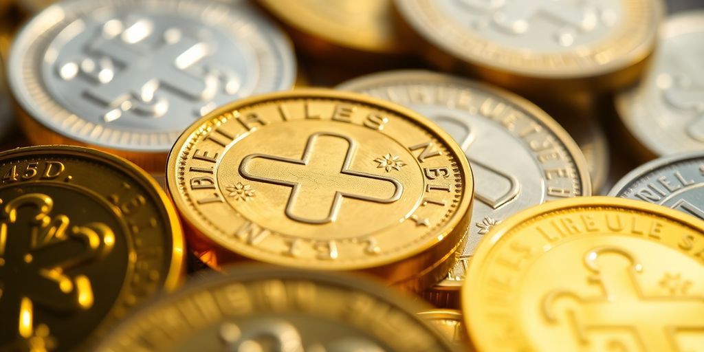 Pièces d'or et d'argent brillantes en gros plan.