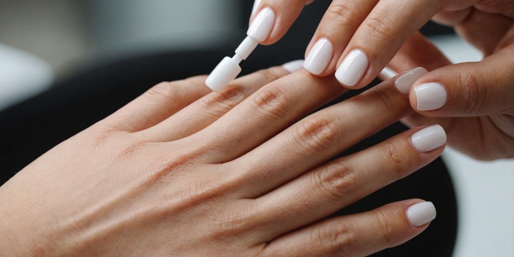 Manicurist applying white gel polish