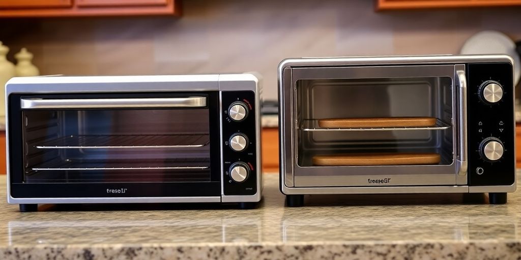 Convection oven and toaster oven on kitchen countertop.