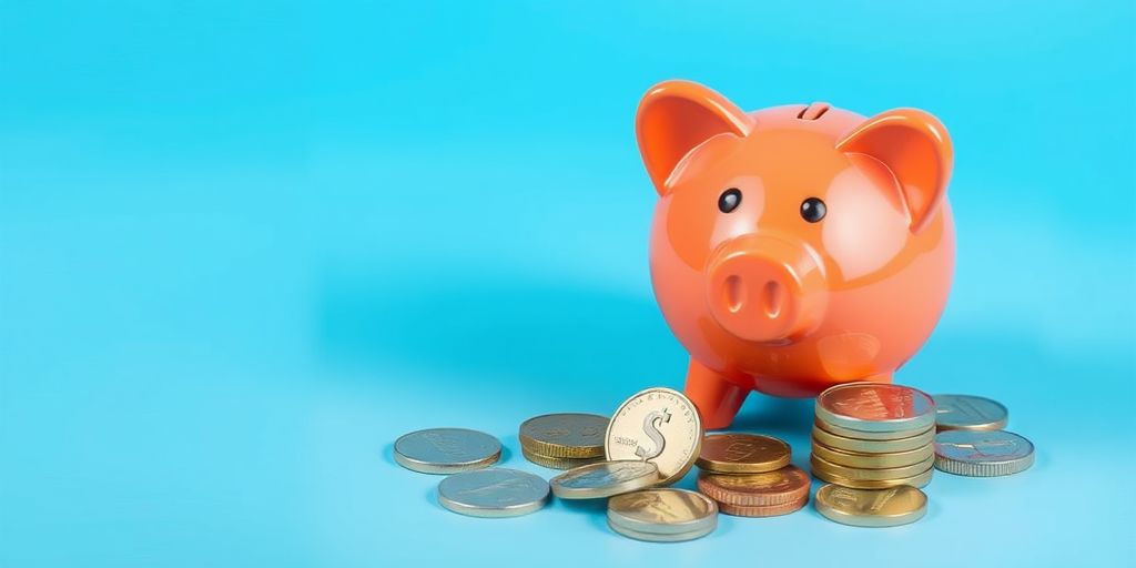 Un cochon tirelire avec des pièces de monnaie autour.