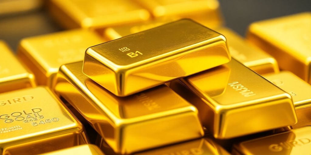 Lingots d'or brillants, une barre d'or posée.