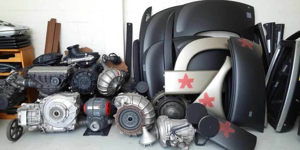 Assorted Mitsubishi car parts ready for sale