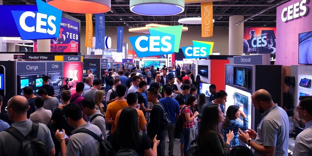 Attendees exploring technology at the CES show.