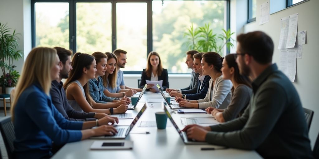 Büro mit Mitarbeitern in Zusammenarbeit