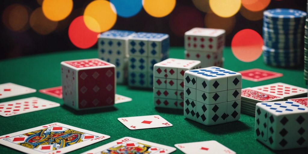 Fusion of poker cards and Mahjong tiles on a colorful, dynamic background.
