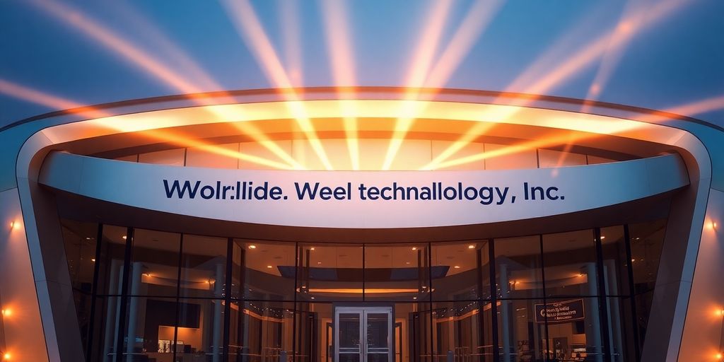 World Wide Technology Inc. building glowing with connectivity.