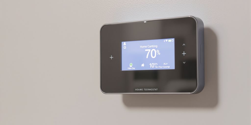 Close-up of a modern smart thermostat on a wall.